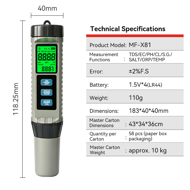 MF-X81 휴대용 다기능 수질 측정기 컬러 디스플레이 - Ph Meter Digital Water Tester 리뷰 및 가격